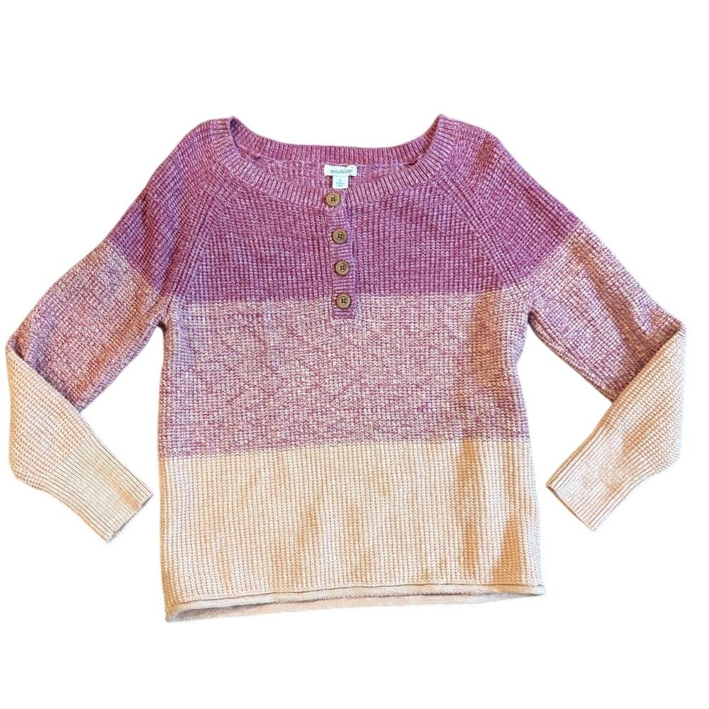 Sundance Womens Colorblock Henley Knit Sweater Pink Peach Button Size Small EUC